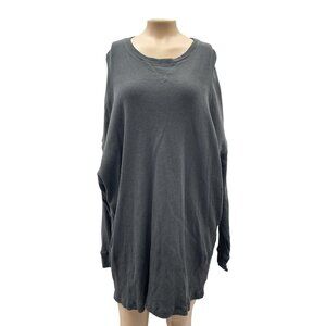 Free People Waffle Knit Oversized Dolman Sleeve Tunic Pullover Gray Women XS‎